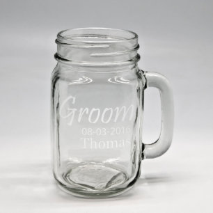 Custom Sand Etched Groom Mason Jar with Handle