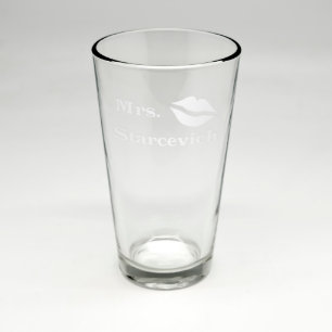 Custom Sand Etched Mrs. Wedding Pint Glass