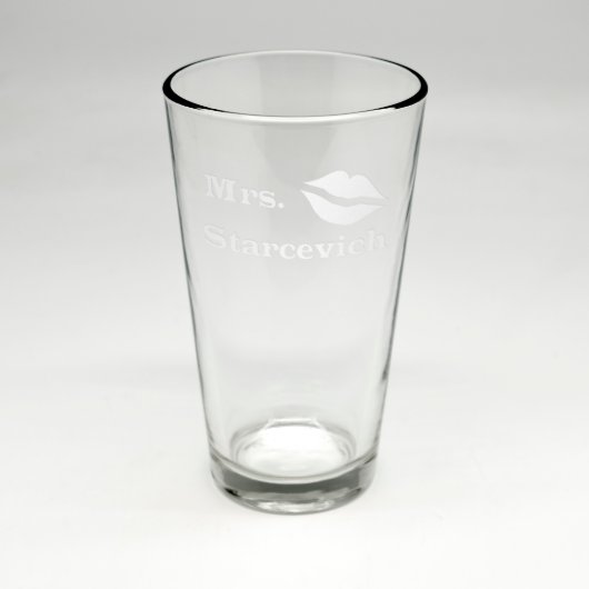 Custom Sand Etched Mrs. Wedding Pint Glass (Front)