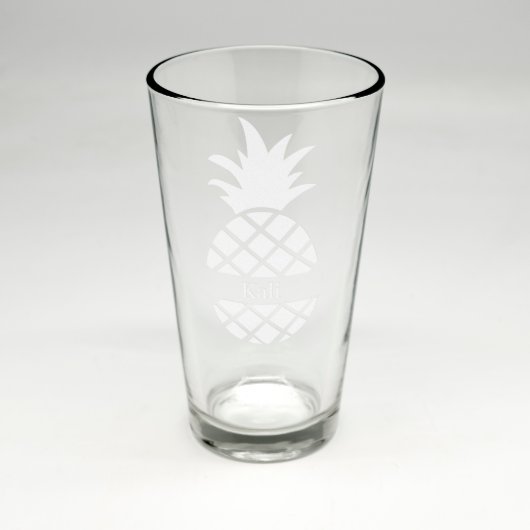 Custom Sand Etched Pint Glass with Pineapple Motif (Front)