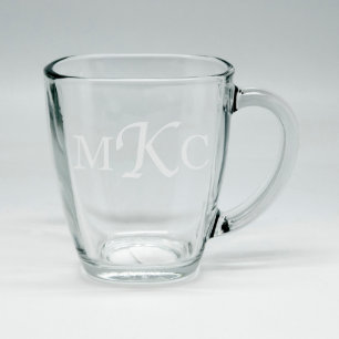 Custom Sand Etched Square Glass Monogram Mug