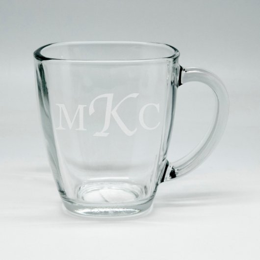 Custom Sand Etched Square Glass Monogram Mug (Front)