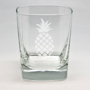 Custom Sand Etched Square Rocks Glass