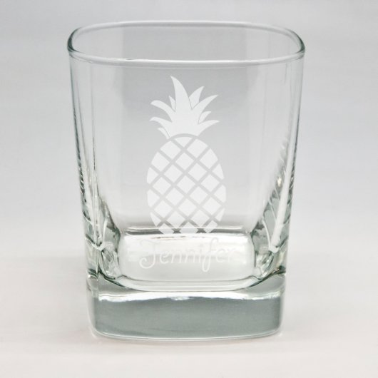 Custom Sand Etched Square Rocks Glass (Front)