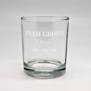 Custom Sand Etched Team Groom Rocks Glass