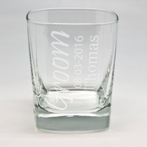 Custom Sand Etched Wedding Square Rocks Glass