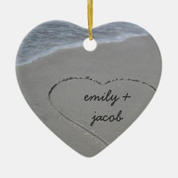 Custom Sand Heart Our First Christmas Ornament by TwoBecomeOne at Zazzle