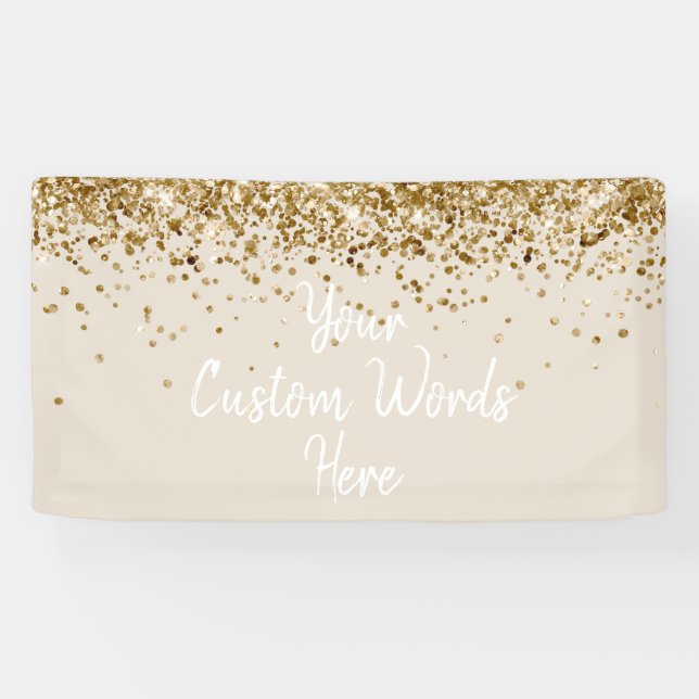 Custom Sand White Gold Birthday Party Photo Booth Banner (Horizontal)