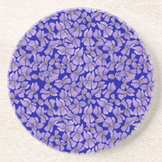 Custom Sandstone Coaster, Violets on Dark Blue Drink Coaster