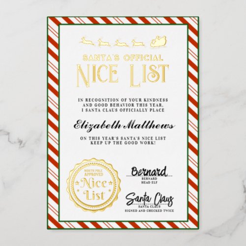 Custom Santa Approved Nice List Award Foil Card