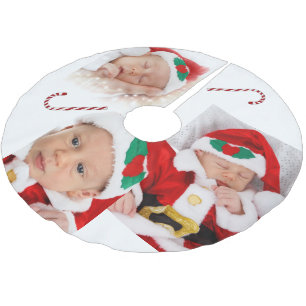 Custom Santa Baby Photos Candy Canes Christmas Brushed Polyester Tree Skirt