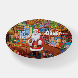 Custom Santa Christmas glass oval paperweight