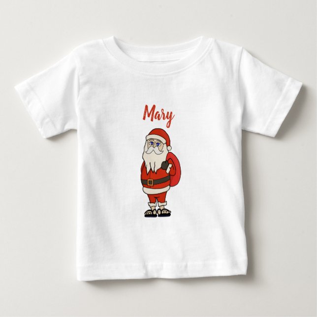 Custom Santa Claus Christmas Flip Flops Baby T-Shirt (Front)
