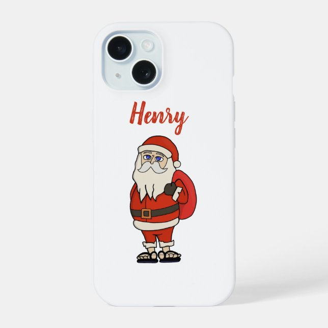 Custom Santa Claus Christmas Flip Flops iPhone 15 Case (Back)