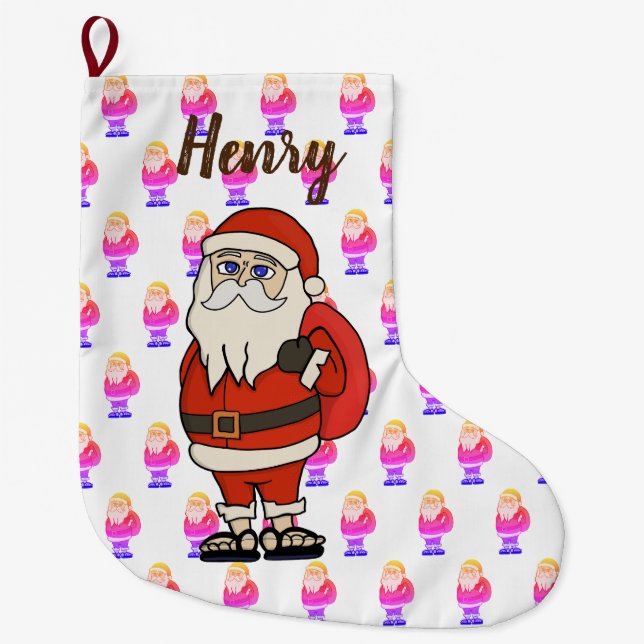Custom Santa Claus Christmas Flip Flops Large Christmas Stocking (Front)