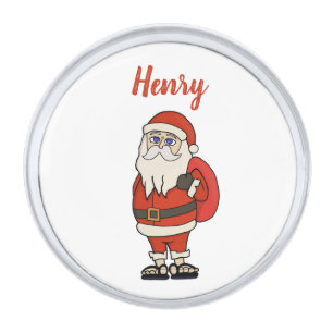 Custom Santa Claus Christmas Flip Flops Silver Finish Lapel Pin