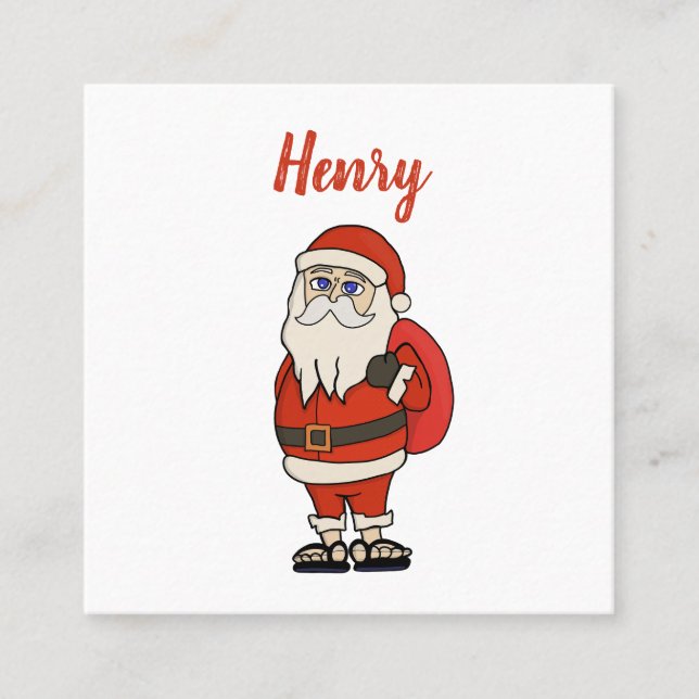 Custom Santa Claus Christmas Flip Flops Square Business Card (Front)