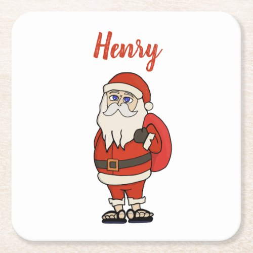 Custom Santa Claus Christmas Flip Flops Square Paper Coaster