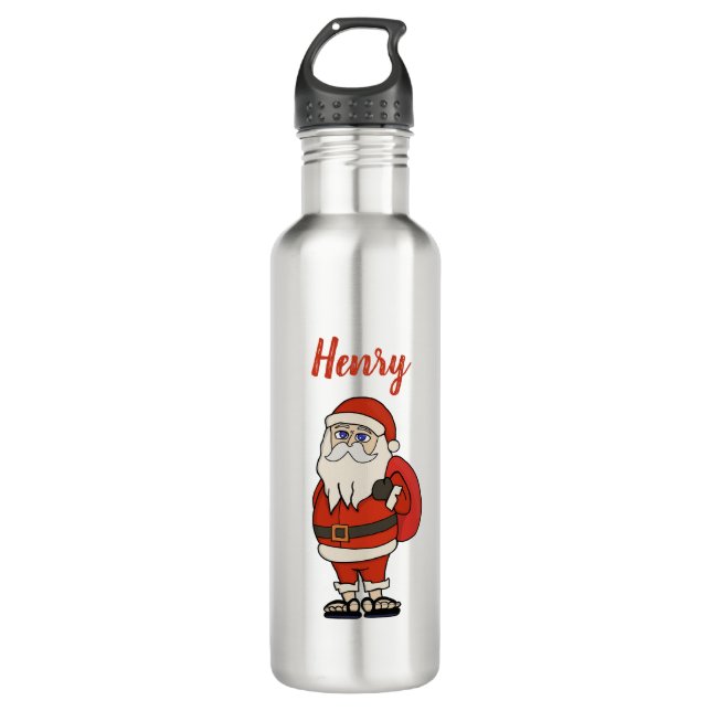 Custom Santa Claus Christmas Flip Flops Stainless Steel Water Bottle (Front)