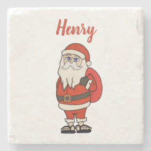 Custom Santa Claus Christmas Flip Flops Stone Coaster