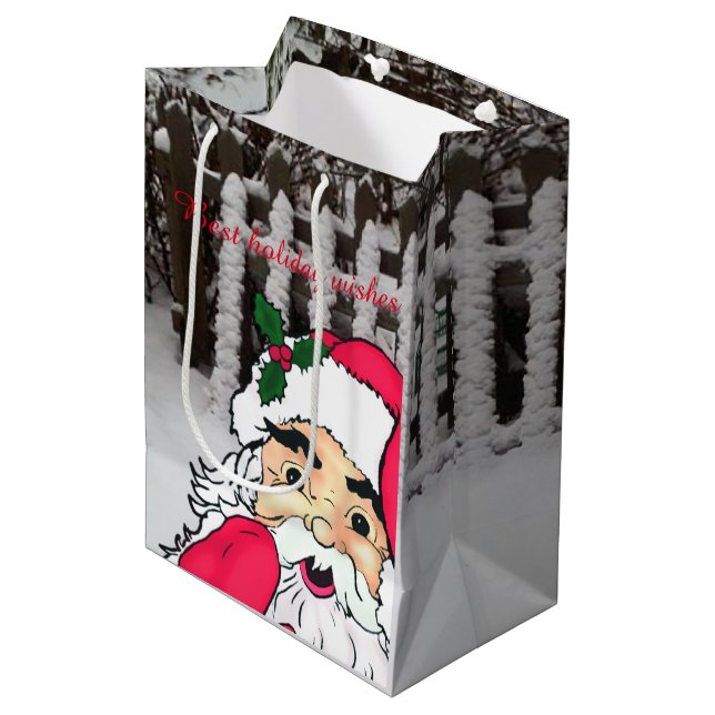 Custom Santa claus on a snow picket fence Medium Gift Bag (Front Angled)