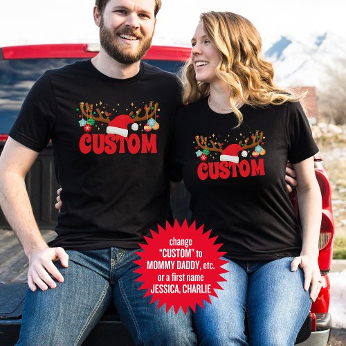 Custom Santa Hat Antler Family Matching Shirts