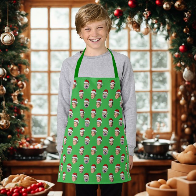 Custom Santa Hat Face 3 Photos Christmas Gift Apron (Creator Uploaded)