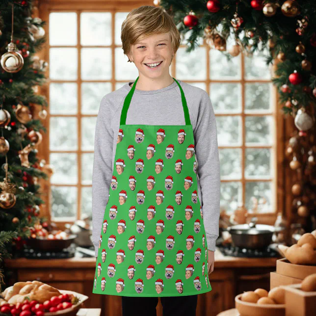 Custom Santa Hat Face 3 Photos Christmas Gift Apron | Zazzle