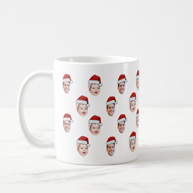 Custom Santa Hat Face Christmas Gift 2 Photos Coffee Mug (Left)