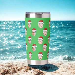 Custom Santa Hat Face Christmas Gift 2 Photos Insulated Tumbler