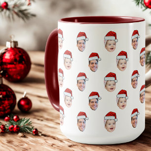 Custom Santa Hat Face Christmas Gift 2 Photos Mug