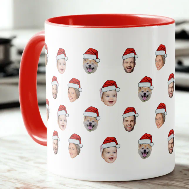Custom Santa Hat Family Face 4 Photos Christmas Mug | Zazzle