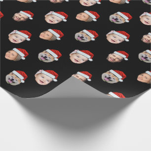 Custom Santa Hat Family Face 4 Photos Christmas Wrapping Paper