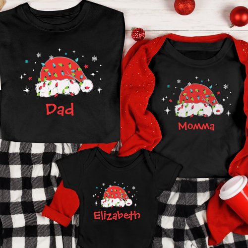 Custom Santa Hat Matching Family Christmas Pajama  T_Shirt