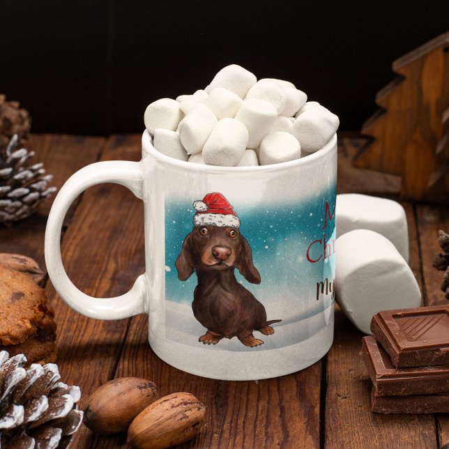 Custom Santa Hat Merry Christmas Dachshund Lover Coffee Mug (Creator Uploaded)