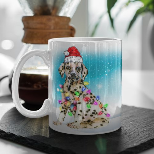 Custom Santa Hat Merry Christmas Dalmatian Lover Coffee Mug