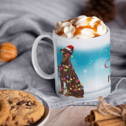 Custom Santa Hat Merry Christmas Doberman Lover Coffee Mug