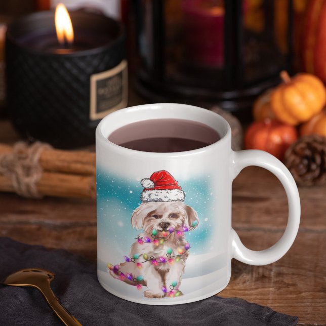 Custom Santa Hat Merry Christmas Maltese Lover Coffee Mug (Creator Uploaded)