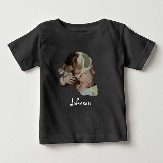 Custom Santa hat shape photo Christmas Family Baby T-Shirt (Front)