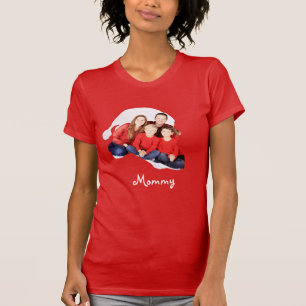 Custom Santa hat shape photo Christmas Family T-Shirt