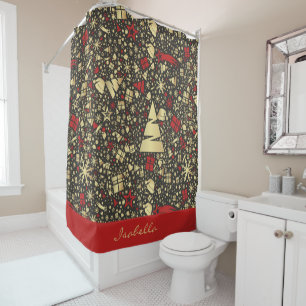 Custom Santa Hat Snowflakes Stars Christmas Tree Shower Curtain