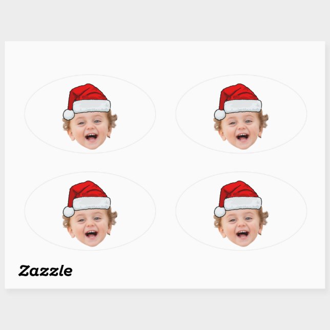 Custom Santa Hat Stickers, Face Photo Christmas Oval Sticker (Sheet)
