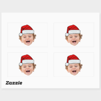 Custom Santa Hat Stickers, Face Photo Christmas Rectangular Sticker