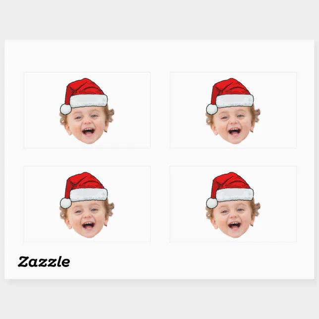Custom Santa Hat Stickers, Face Photo Christmas Rectangular Sticker ...