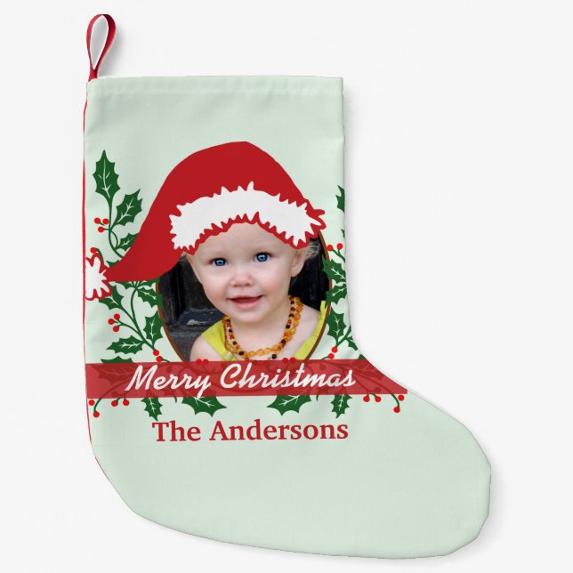 Custom Santa Hat to Personalize Small Christmas Stocking (Front)