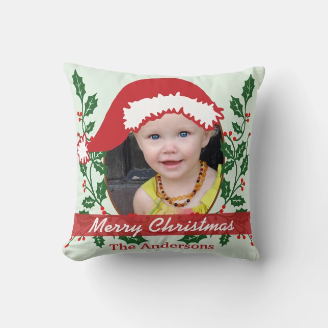 Custom Santa Hat to Personalize Throw Pillow (Front)