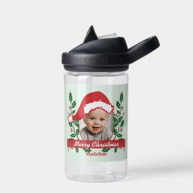 Custom Santa Hat to Personalize Water Bottle (Left)