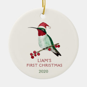 Custom Santa Hummingbird Ceramic Ornament