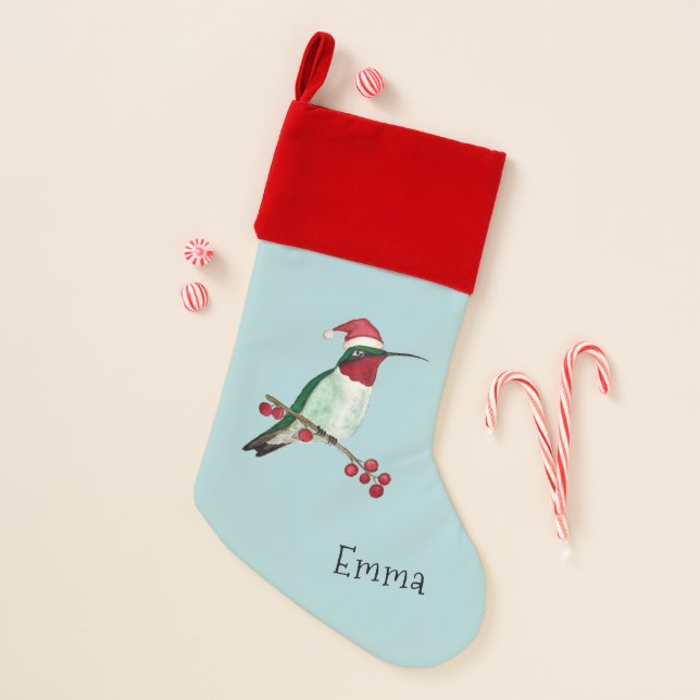 Custom Santa Hummingbird Christmas Stocking (Front)