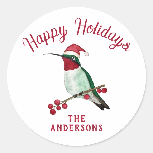 Custom Santa Hummingbird Classic Round Sticker (Front)